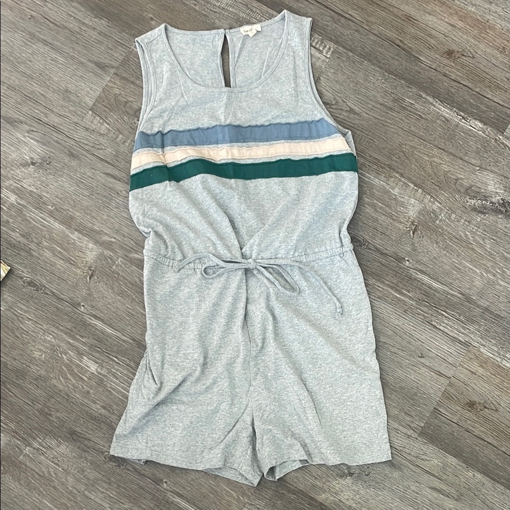 Hem & Thread Gray and Blue Jumpsuit with Striped Detail